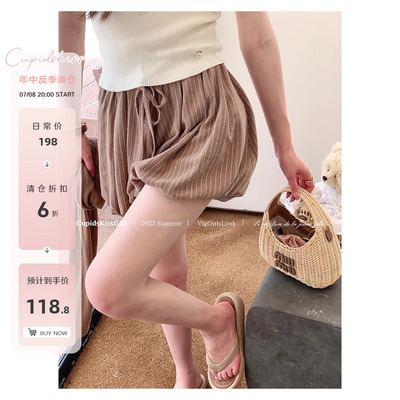 条纹长裤短裤棉麻透气csk