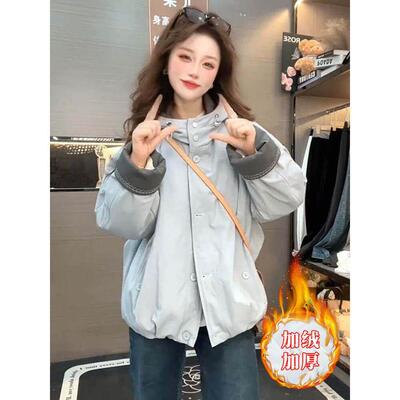 绒加IUH宽帽派克外套女202厚5冬季新款韩版松连休闲显瘦服加JWN夹