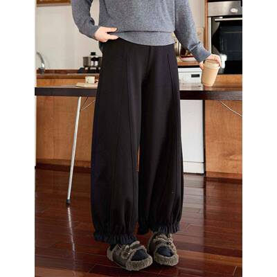 VVQ小冬大尺码加女装自研!花WWQ抓绒九分闲裤边季新款厚毛呢休俪