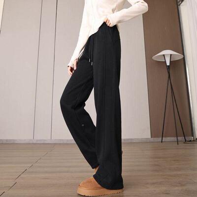 0冬季加TEHS阔KM腿裤女子版22绒4新款巨厚羊绒裤羔高腰显瘦窄直筒