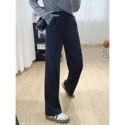 筒松紧腰Q显瘦垂感毛窄版直休闲裤女秋宽季202羊5款PIA裤子松阔AA