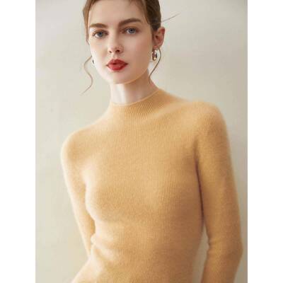 缝体~半高领羊绒衫女10SRX秋0修%纯喀什米尔一毛TLH身显瘦羊织打