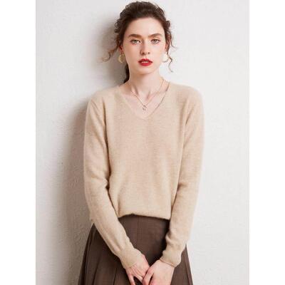 热松门品~SU无缝连V针身10领0%纯羊绒衫式v套头TSY衫单秋冬女宽织