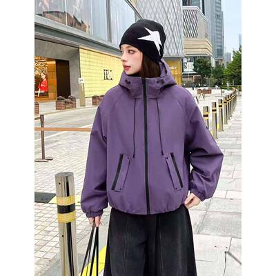 连休帽加绒闲冲锋衣套女KPW季塔韩系冬计设感时尚宽松百加厚GOZ外