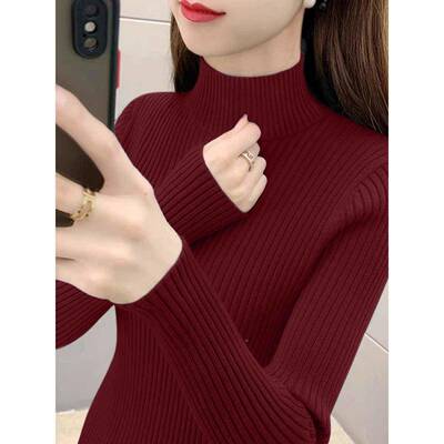 深加搭灰色半高领毛衣修身内款底长上衣厚款XUFDBE针织衫打春袖季