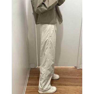 7日FAL单！女装加绒保4腿暖9休YGY闲直伞筒裤阔裤长裤兵裤秋冬新