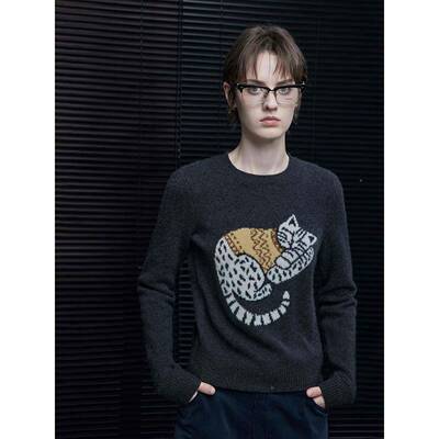 moment羊毛毛衣T针织衫女GM2肩新05秋2季款感印花圆宽LMI领松正设