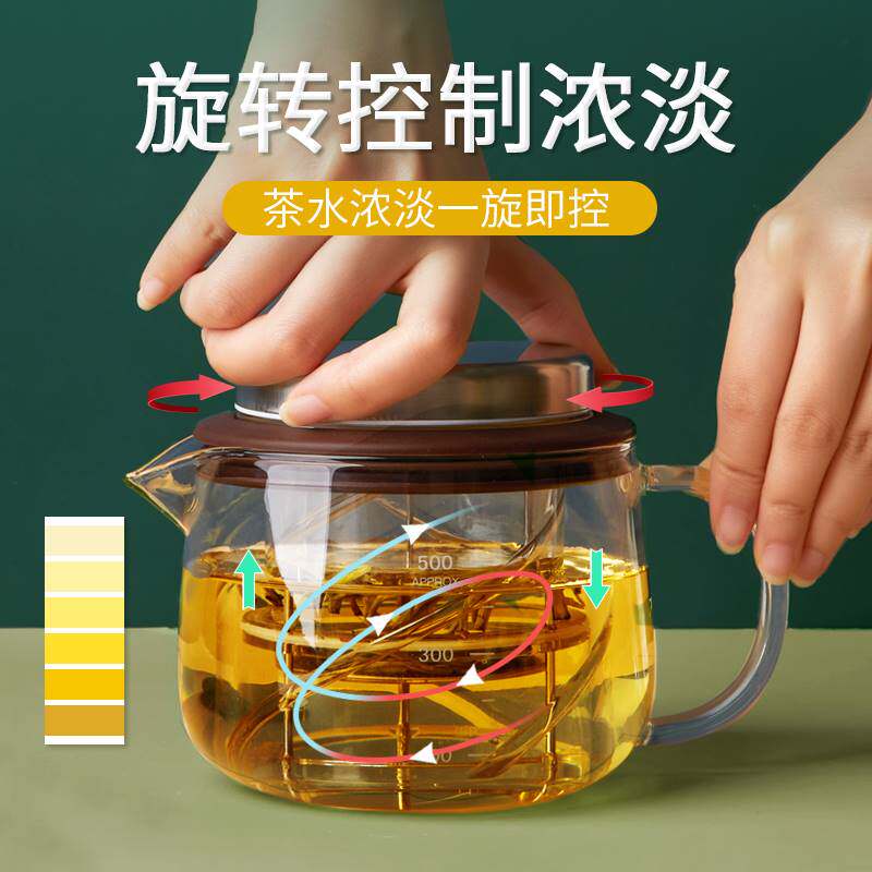 恒福茶壶玻璃泡茶一键旋转升降式茶壶功夫茶壶多巴胺得意壶耐高温