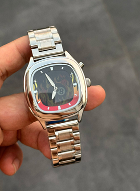 Richtramp原创手表方块火焰夜光手表动态千禧年百搭复古风格