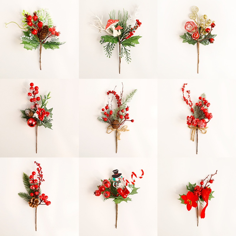 热卖圣诞节装饰花束浆果插枝仿真松针果圣诞装饰品摆件