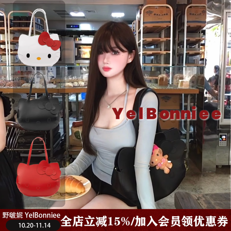 野啵妮 kitty50周年大脸可爱联名剑桥包蝴蝶结单肩包手提包托特包