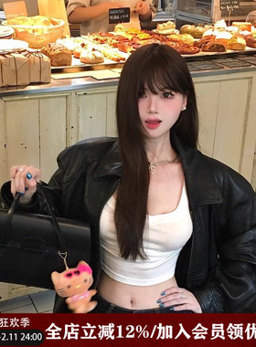 野啵妮 CDG日本小众设计复古mona同款暗黑小公文包质感真皮手提包