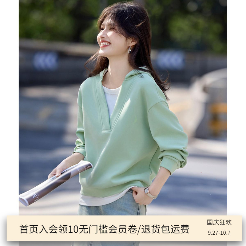 设计感假两件连帽撞色长袖卫衣