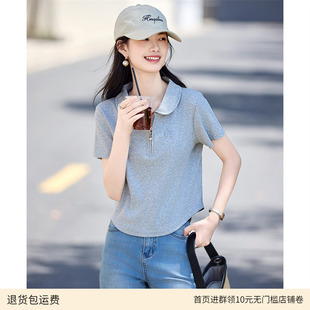 甜美减龄polo领T恤女2025夏季 显瘦半拉链小个子上衣 新款 修身