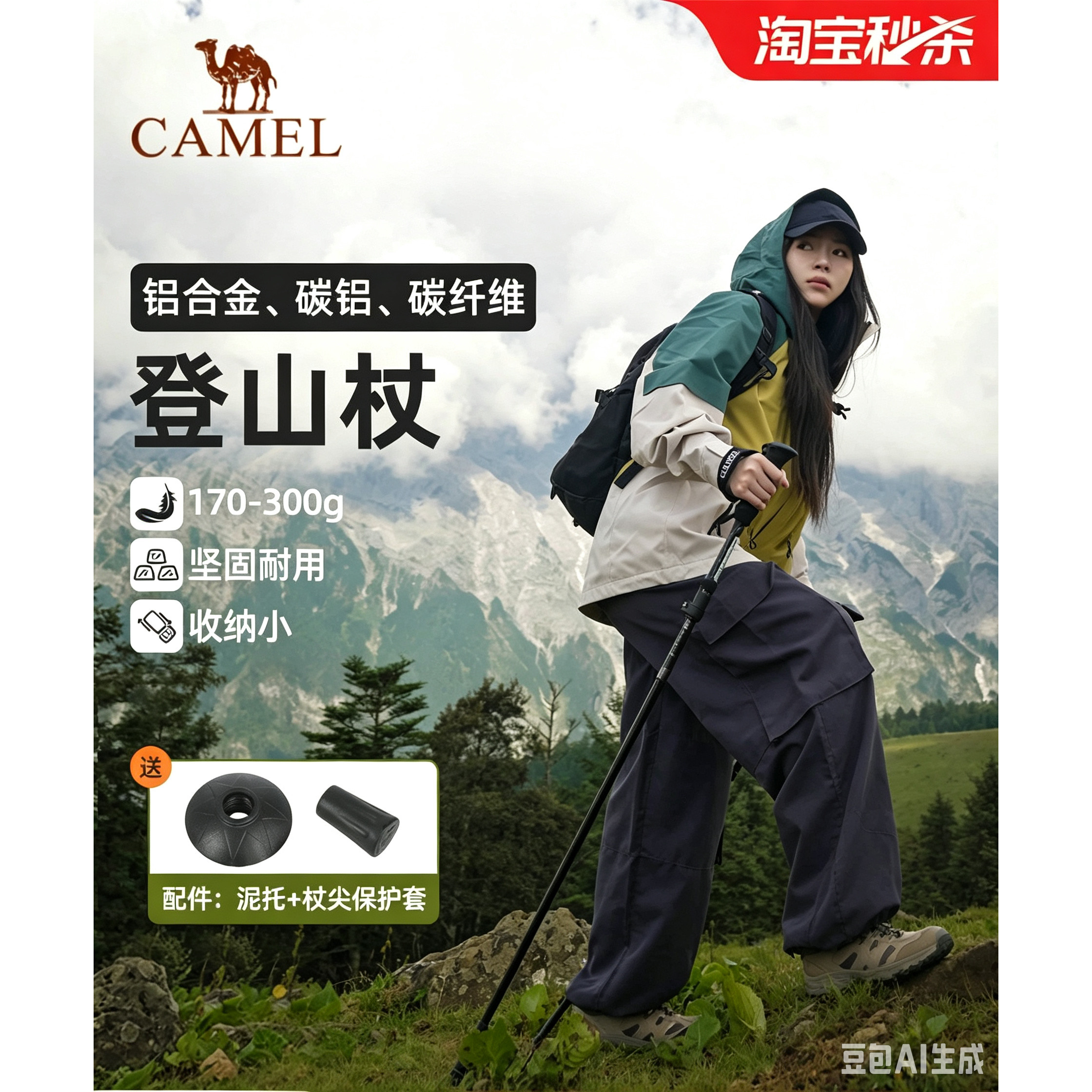 轻便伸缩骆驼登山杖Camel/骆驼