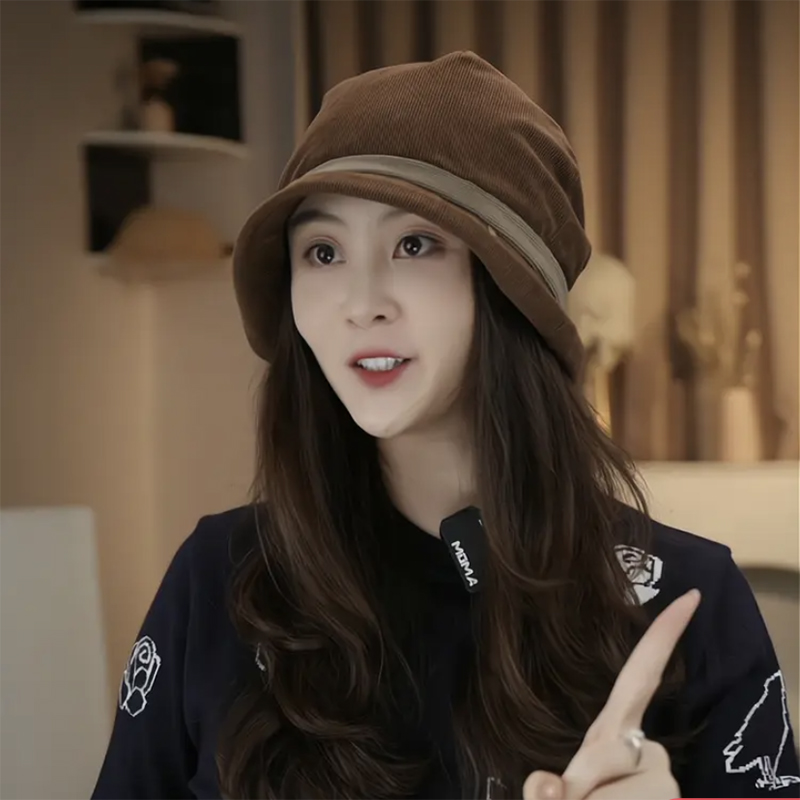 韩版复古灯芯绒堆堆帽
