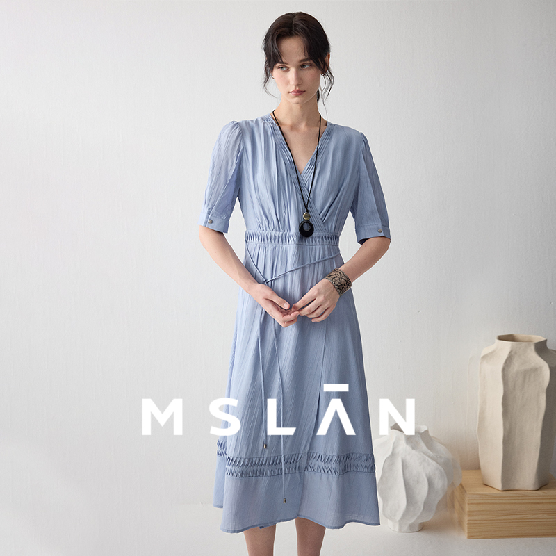 月光宝石|MSLAN压褶收腰连衣裙