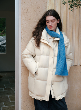 MSLAN碰碰羽绒 解构可拆连帽毛呢拼接白鸭绒外套保暖轻盈羽绒服冬