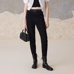 黑色高腰小脚裤 MSLAN秋冬松紧腰修身 MEDE7003 抑菌发热
