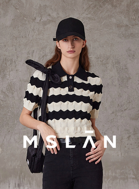 【弹力包容】MSLAN夏季时尚短袖Polo条纹宽松套衫上衣MFAN1105