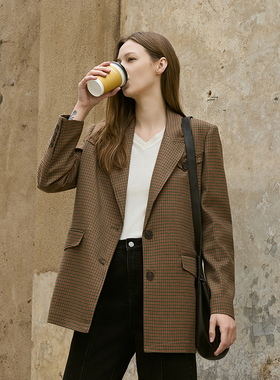 【附赠腰带】MSLAN商场同款格纹长袖通勤收腰西装外套MECA2507