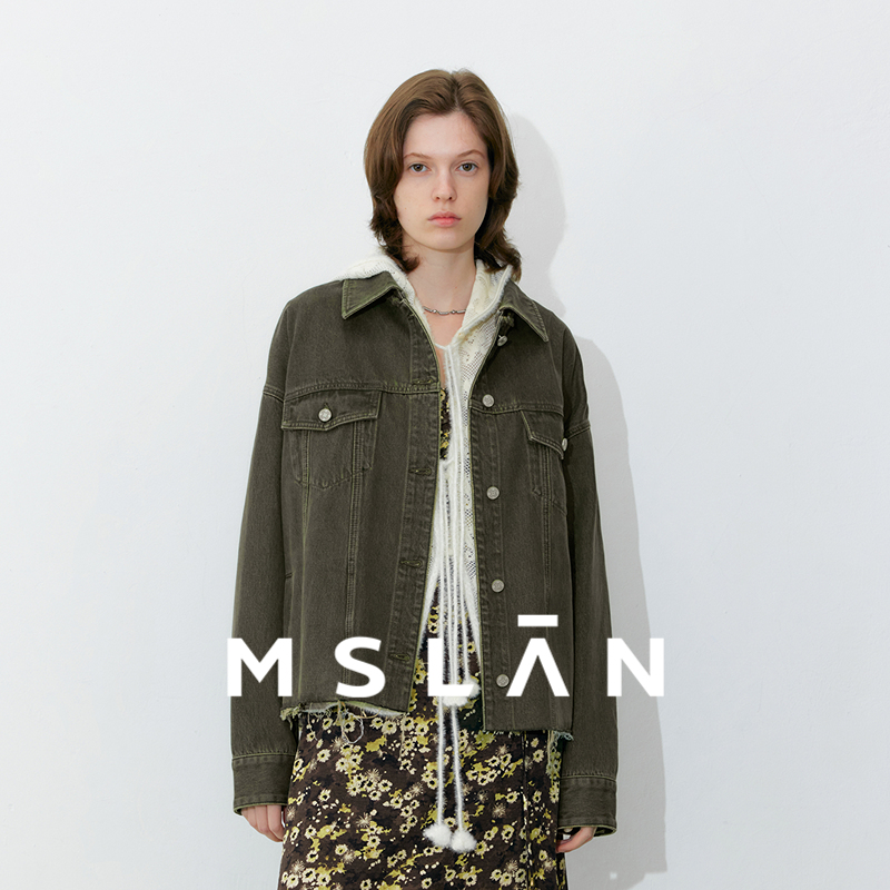 MSLAN复古丹宁 25秋冬纯棉可拆领两穿衬衫领纯棉牛仔夹克外套