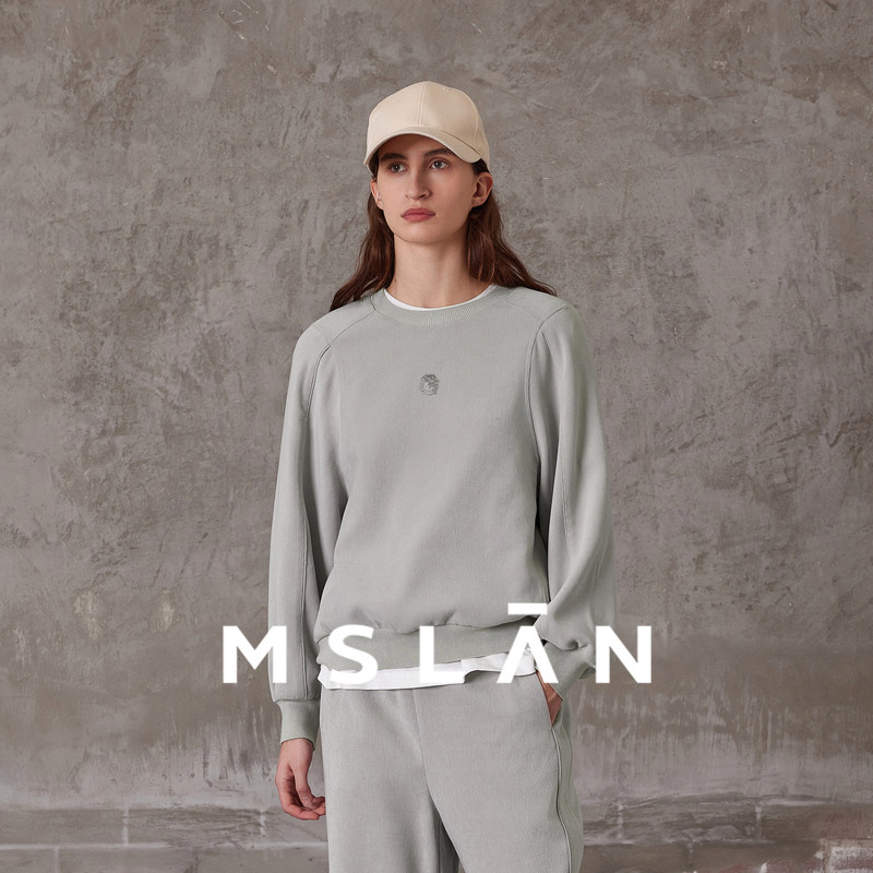 「清仓特价」MSLAN26春季新慵懒风宽松圆领龙图腾刺绣卫衣
