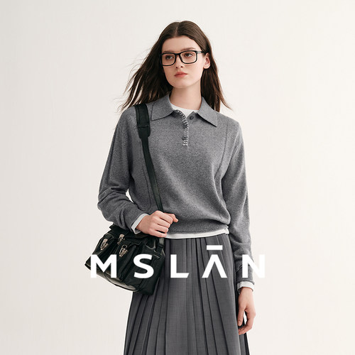 MSLAN冬季羊绒羊毛POLO领针织衫