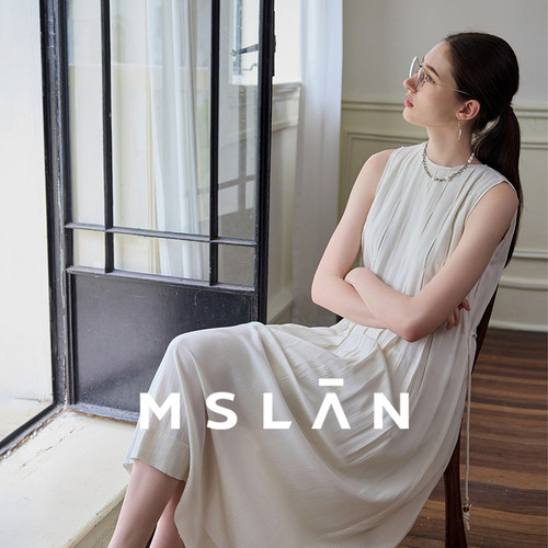 静谧月光/MSLAN仿麻压褶背心裙