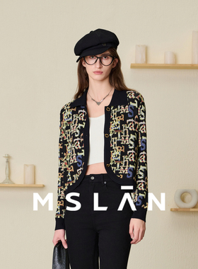 【波普艺术印花】MSLAN春季短复古翻领针织开衫针织衫MEBM2301