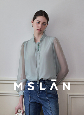 春日朦胧|MSLAN法式荷叶边薄纱 微透半高领雪纺衫女MFAM1504