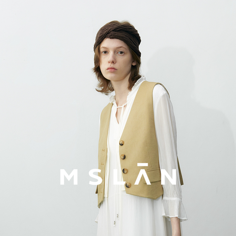 MSLAN商场同款 秋季假两件绑带马夹休闲优雅风背心MGCW017