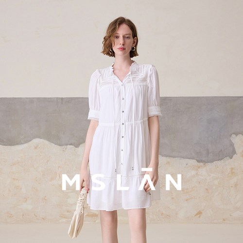 MSLAN环保天丝设计感收腰连衣裙
