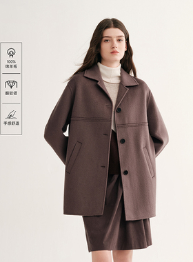 MSLAN肉桂焦糖 冬季复古100绵羊毛双面呢大衣小个子毛呢外套女