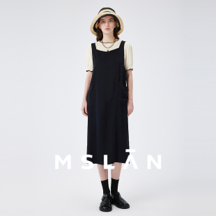 「清仓2折」MSLAN 春夏透气宽松背带裙连衣裙 100%莱赛尔