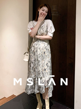 【可调节肩带】MSLAN春季复古腰果花荷叶边吊带连衣裙MFAV4115