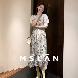 【可调节肩带】MSLAN春季复古腰果花荷叶边吊带连衣裙MFAV4115