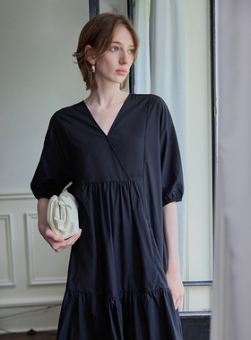 【透气莱赛尔】MSLAN春夏优雅度假风V领法式高腰裙连衣裙MDBE4102