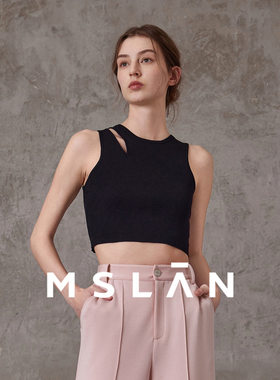 镂空露肩|MSLAN时尚短款小个子弹力显瘦针织背心吊带女MGBN592