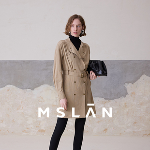 MSLAN美拉德风衣 风风衣收腰外套女 25早秋双排扣工装