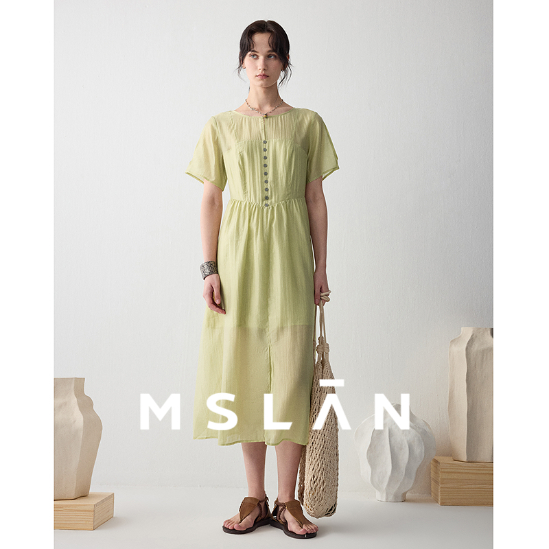 MSLAN垂顺天丝夏季圆领连衣裙