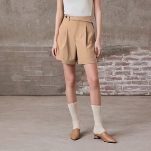 通勤高腰不规则短裤 MFAM6101 时尚 MSLAN春季 不易皱羊毛西装 裤