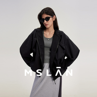 MSLAN轻户外 两穿时髦风衣外套宽松大帽子质感短夹克女