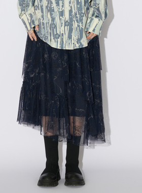 MSLAN商场同款女网纱设计不规则下摆半身裙 MECN8201