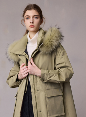 【时髦暖冬】MSLAN秋冬假两件毛领派克服白鸭绒羽绒服MEDE3107