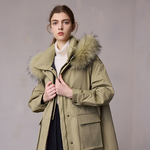 MSLAN时髦毛领白鸭绒羽绒服