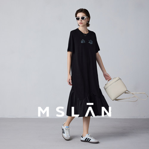 时尚圆领拼接连衣裙MSLAN