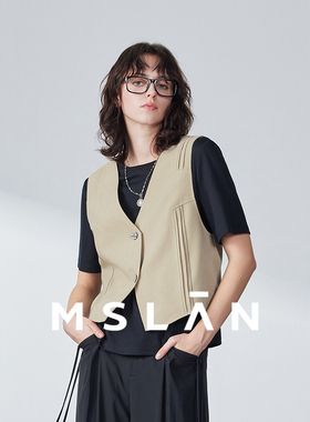 仿麻感马夹|MSLAN商场同款复古塔克坎肩马甲外套女MGAW080