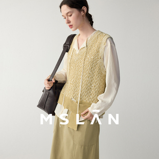 MSLAN精致通勤亚麻针织背心马夹MGAW157 做旧毛边