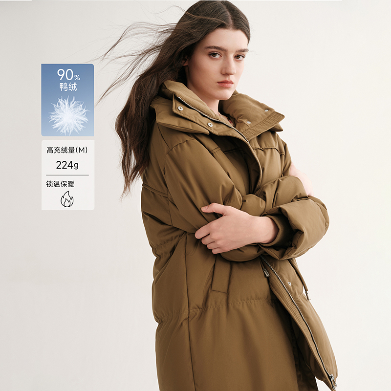 MSLAN吐司羽绒 冬季90鸭绒简约连帽抽绳休闲轻盈感排骨羽绒服外套